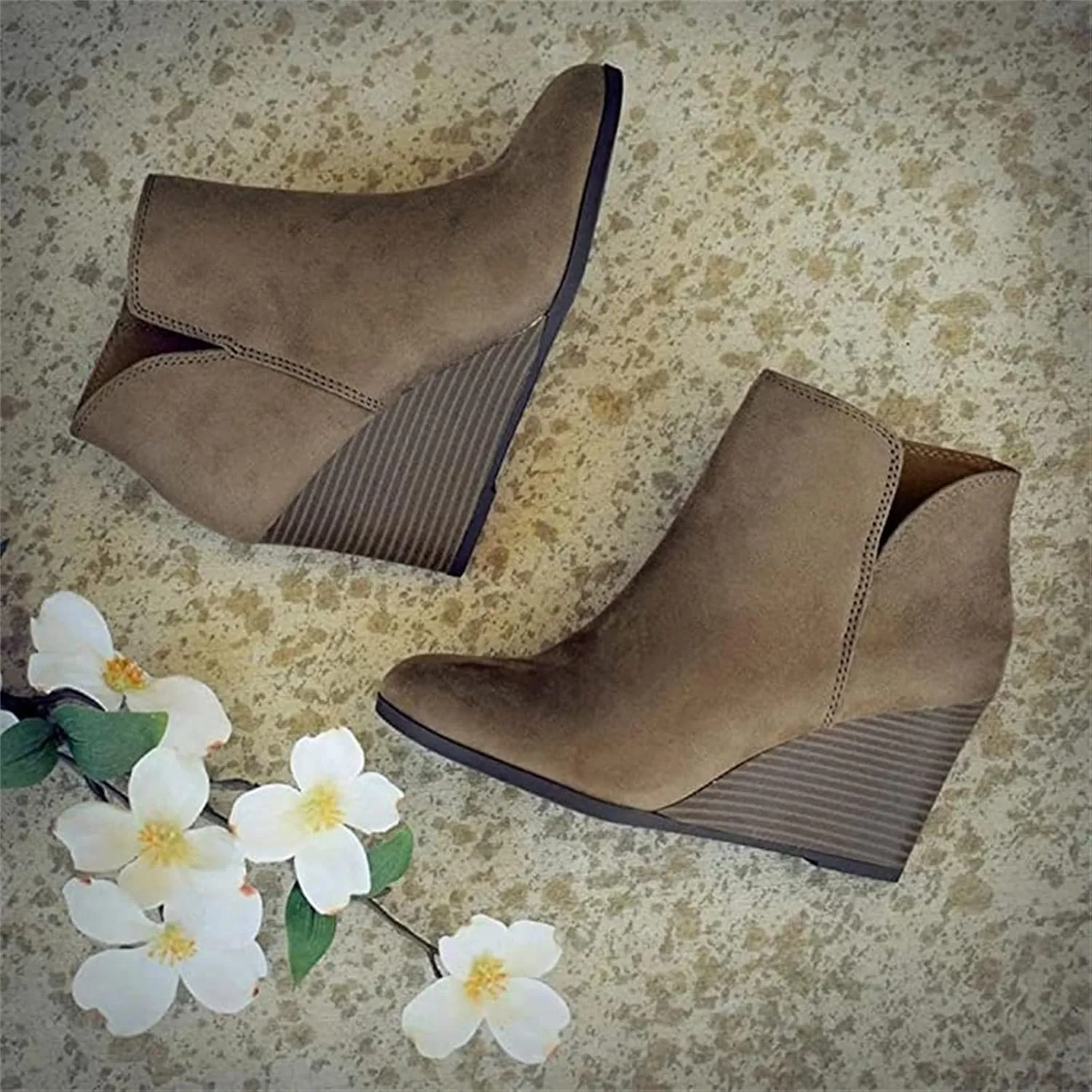 Lausiuoe Wedge Booties For Women Closed Toe Heeled Ankle Boots Casual Dressy Fashion Platform Wide Western Fall Booties