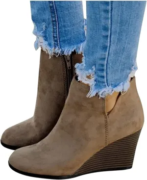 Lausiuoe Wedge Booties For Women Closed Toe Heeled Ankle Boots Casual Dressy Fashion Platform Wide Western Fall Booties