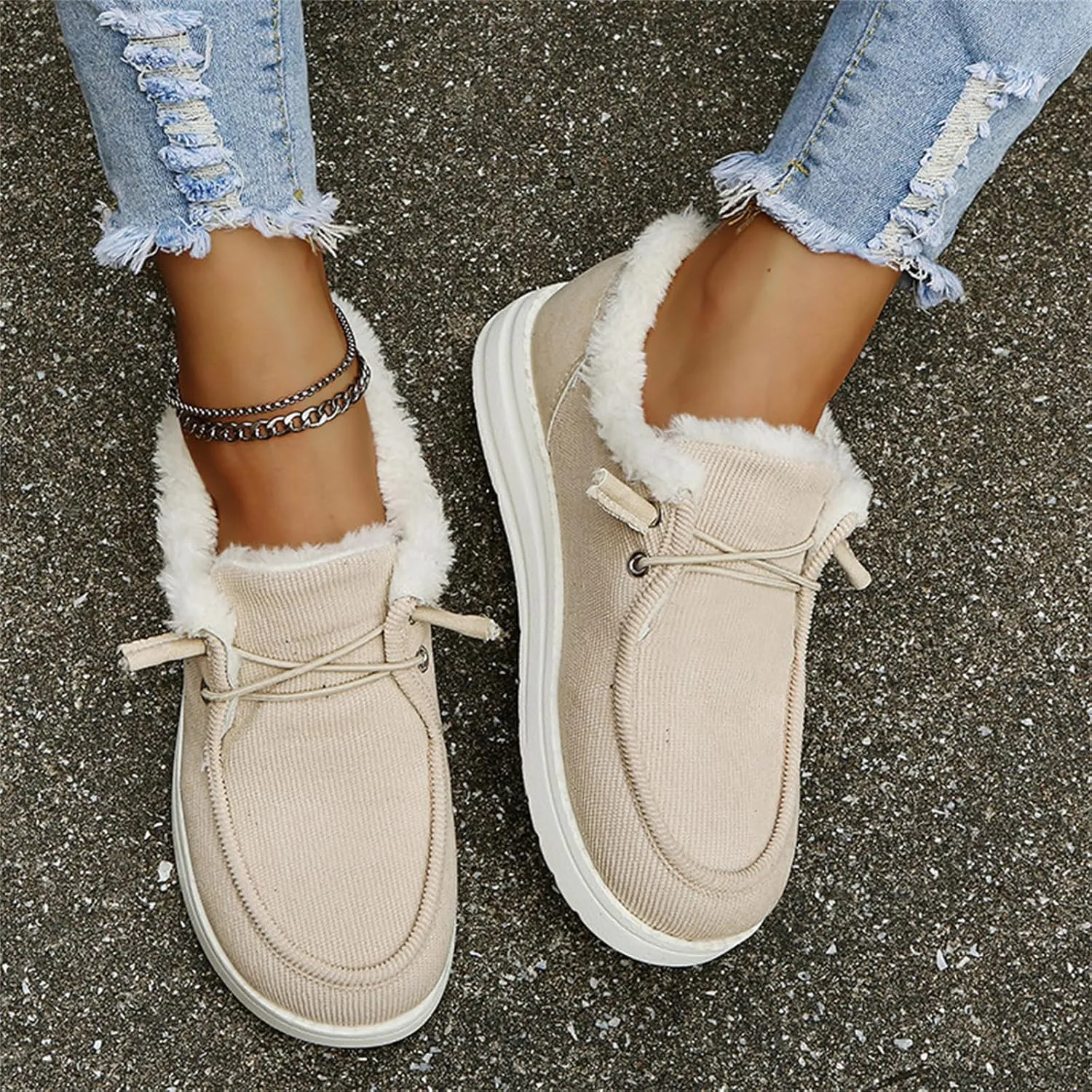 Lausiuoe Winter Boots For Women 2022 With Fur Fluffy Fuzzy Ankle Booties Soft Outdoor Shoes Fashion Casual Walking Shoes
