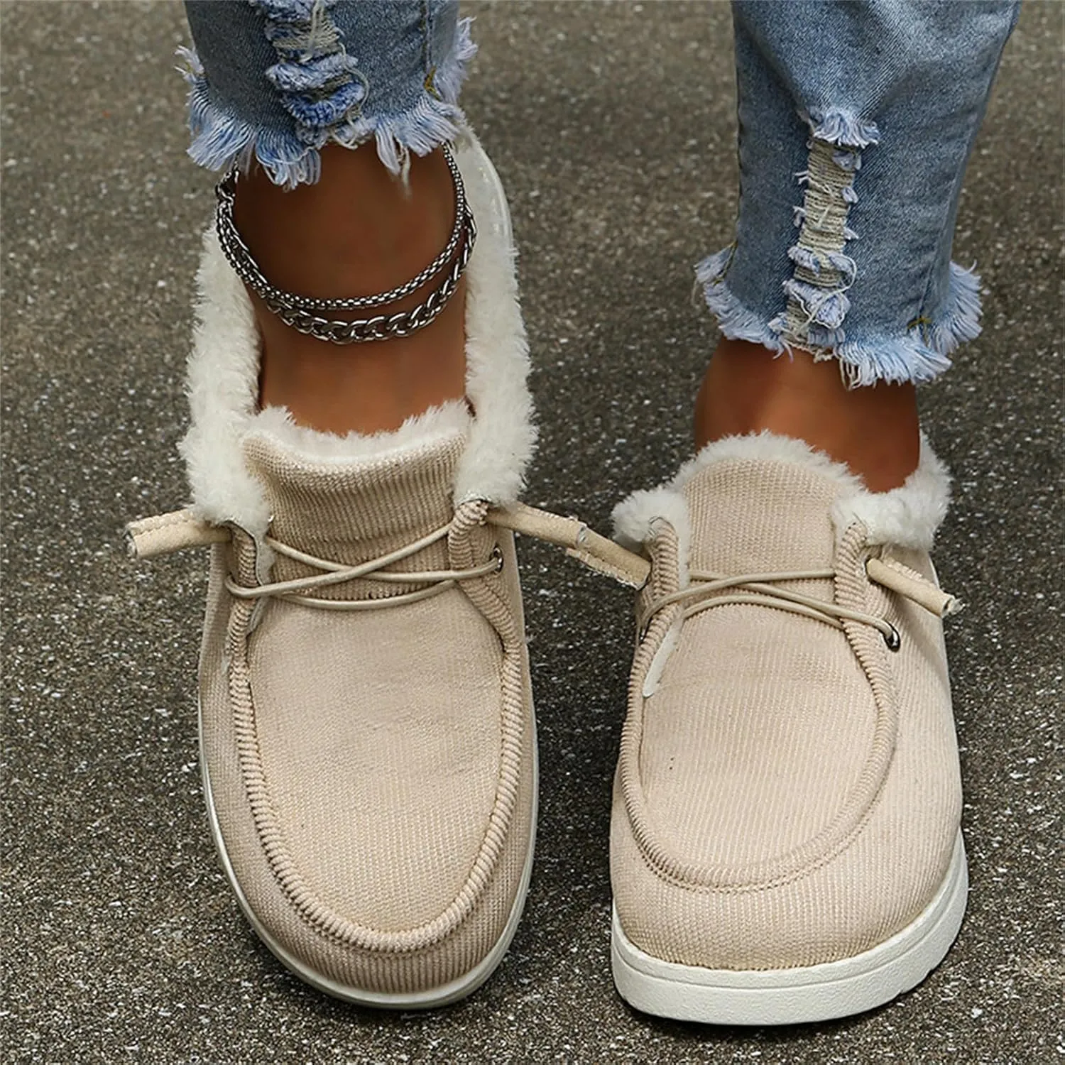 Lausiuoe Winter Boots For Women 2022 With Fur Fluffy Fuzzy Ankle Booties Soft Outdoor Shoes Fashion Casual Walking Shoes