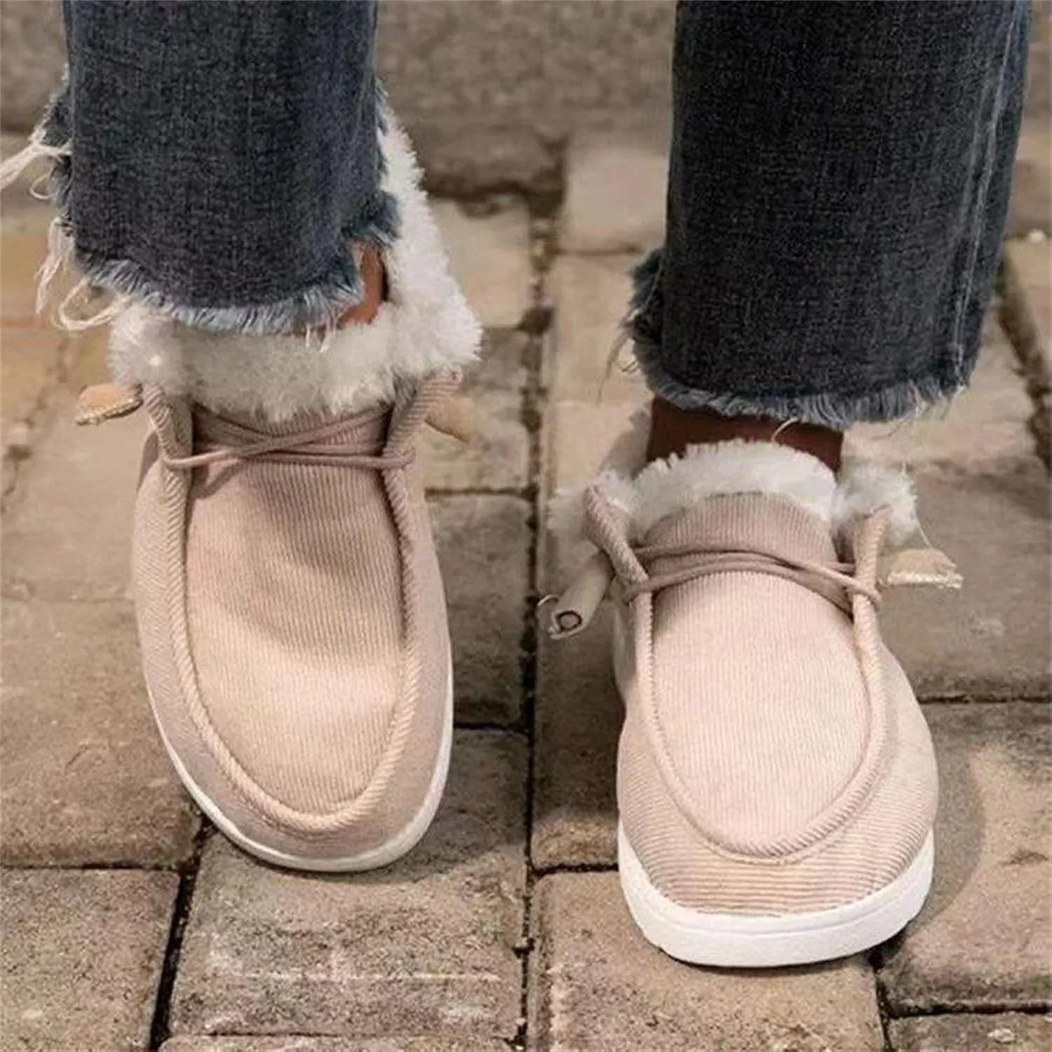 Lausiuoe Winter Boots For Women 2022 With Fur Fluffy Fuzzy Ankle Booties Soft Outdoor Shoes Fashion Casual Walking Shoes