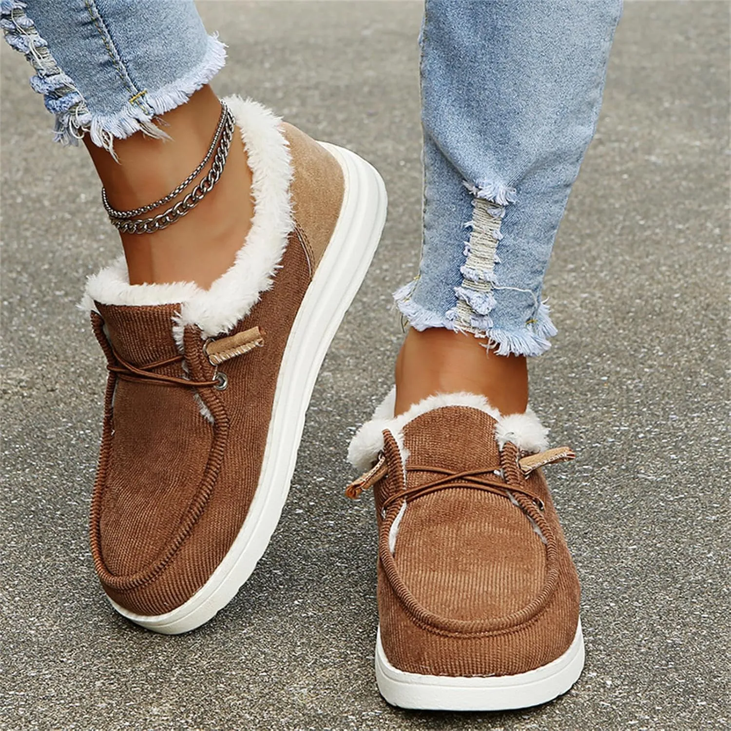 Lausiuoe Winter Boots For Women 2022 With Fur Fluffy Fuzzy Ankle Booties Soft Outdoor Shoes Fashion Casual Walking Shoes