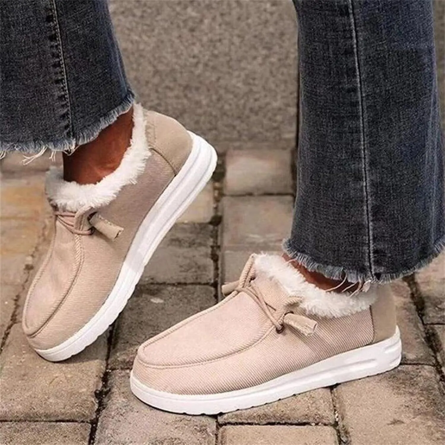 Lausiuoe Winter Boots For Women 2022 With Fur Fluffy Fuzzy Ankle Booties Soft Outdoor Shoes Fashion Casual Walking Shoes