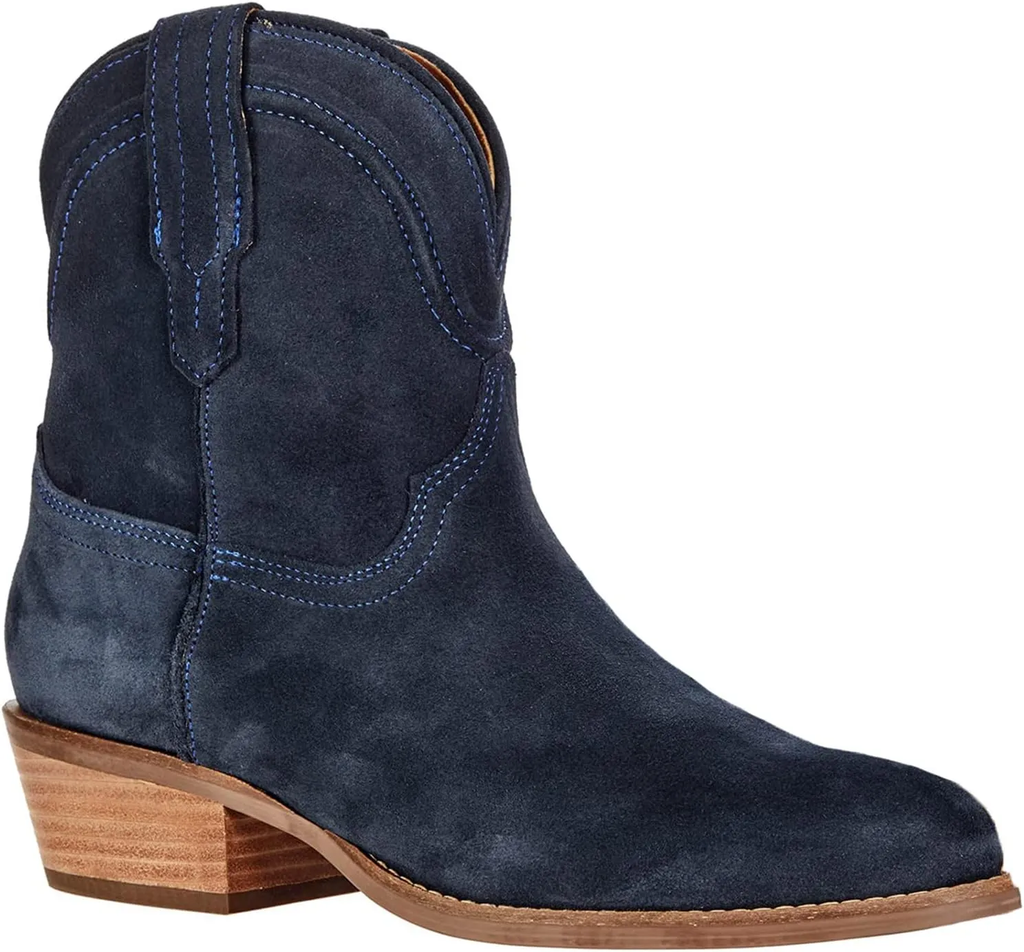LEHOOR Women Cowboy Western Ankle Boots Pointed toe Low Stacked Heel Cowgirl Booties V Cut Retro Slouch 2 Inch Chunky Block Heel Slip On Short Dress Boots Wide Calf Casual Winter 4-11 M US