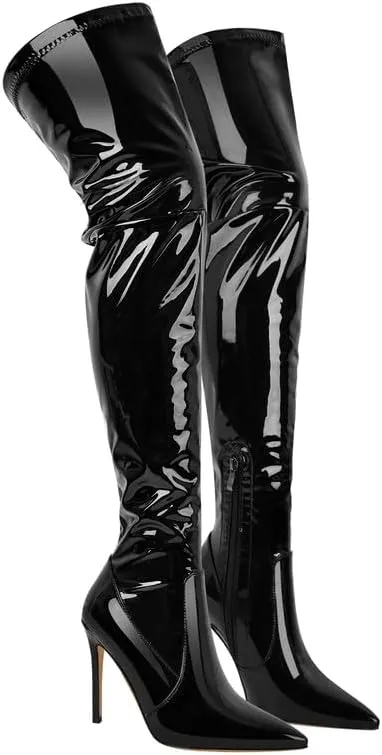 LISHAN Women's Pointed Toe Thigh High Heel Over The Knee High Boots Side Zipper Long Boots