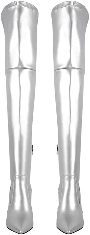 LISHAN Women's Pointed Toe Thigh High Heel Over The Knee High Boots Side Zipper Long Boots