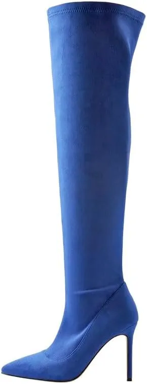 LISHAN Women's Pointed Toe Thigh High Heel Over The Knee High Boots Side Zipper Long Boots