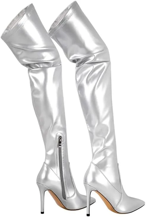 LISHAN Women's Pointed Toe Thigh High Heel Over The Knee High Boots Side Zipper Long Boots
