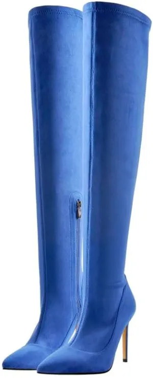 LISHAN Women's Pointed Toe Thigh High Heel Over The Knee High Boots Side Zipper Long Boots