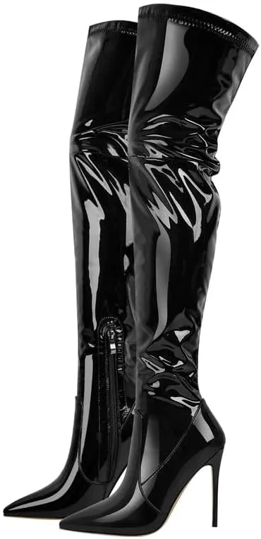 LISHAN Women's Pointed Toe Thigh High Heel Over The Knee High Boots Side Zipper Long Boots