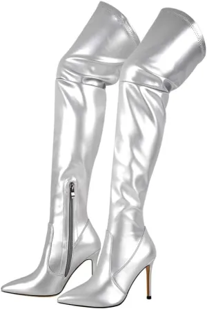 LISHAN Women's Pointed Toe Thigh High Heel Over The Knee High Boots Side Zipper Long Boots