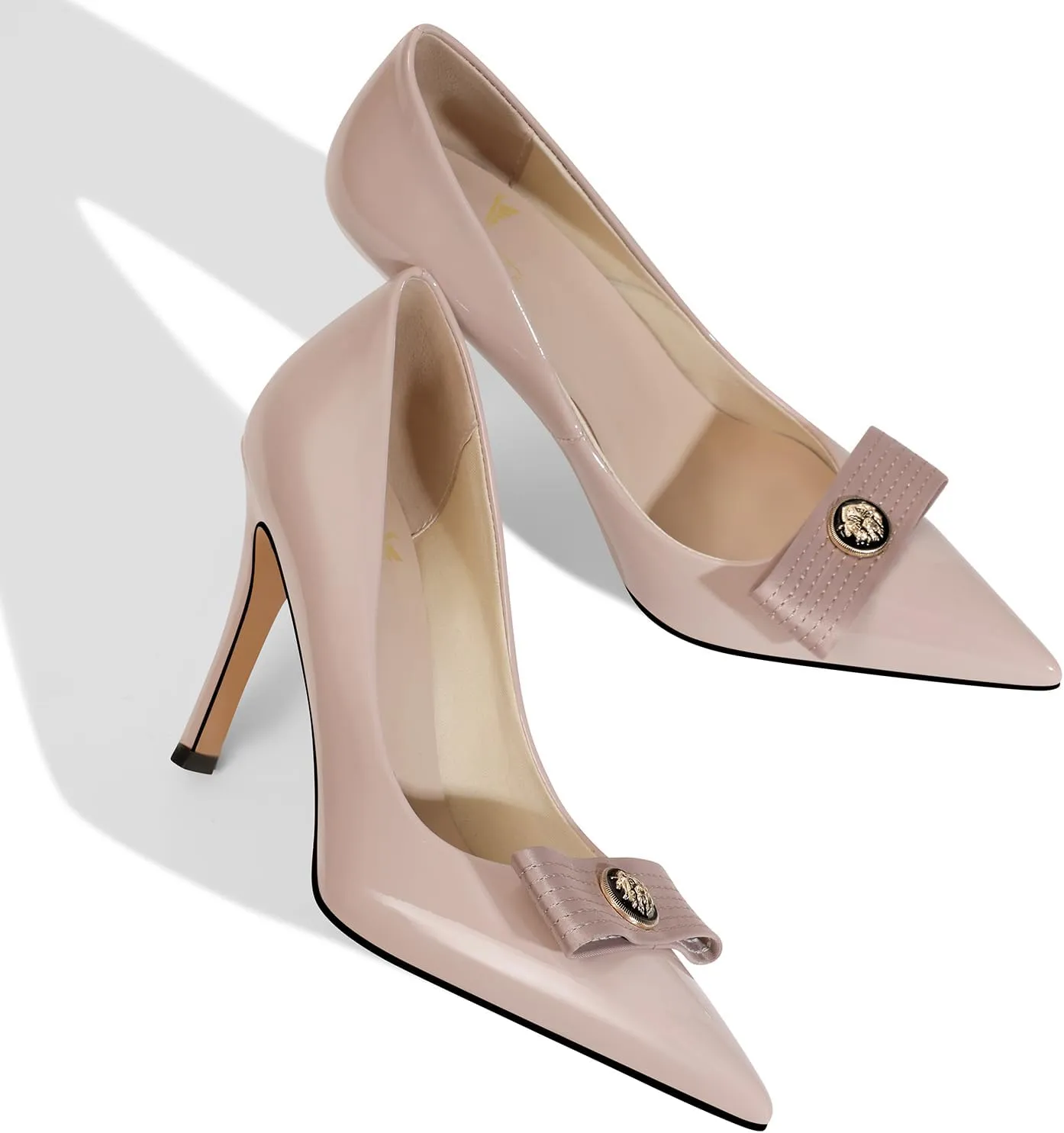 LOCERICH Women's High Heels Pumps Closed Toe Bow Heels Pointed Toe Stiletto Dress Shoes for Women Party Work Wedding Shoes for Bride