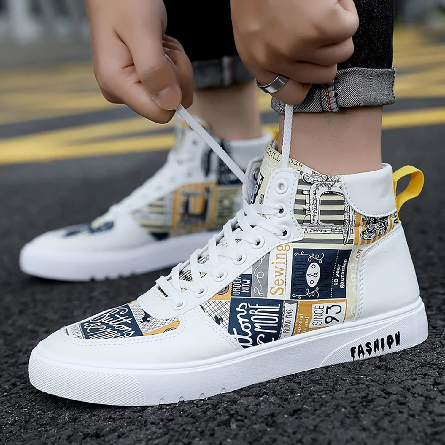 Men Shoes High Top Fashion Casual Shoes for Walking Lace Up Sports Chukka for Men Casual Leather Sneaker