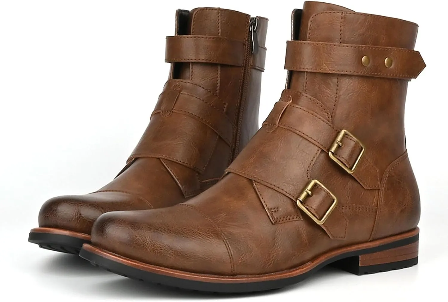 Men's Motorcycle Combat Boots Casual Dress Boots for Men Side Zipper Cap Toe