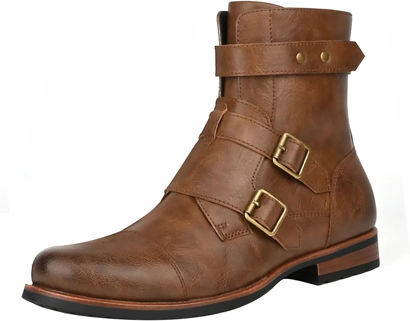 Men's Motorcycle Combat Boots Casual Dress Boots for Men Side Zipper Cap Toe