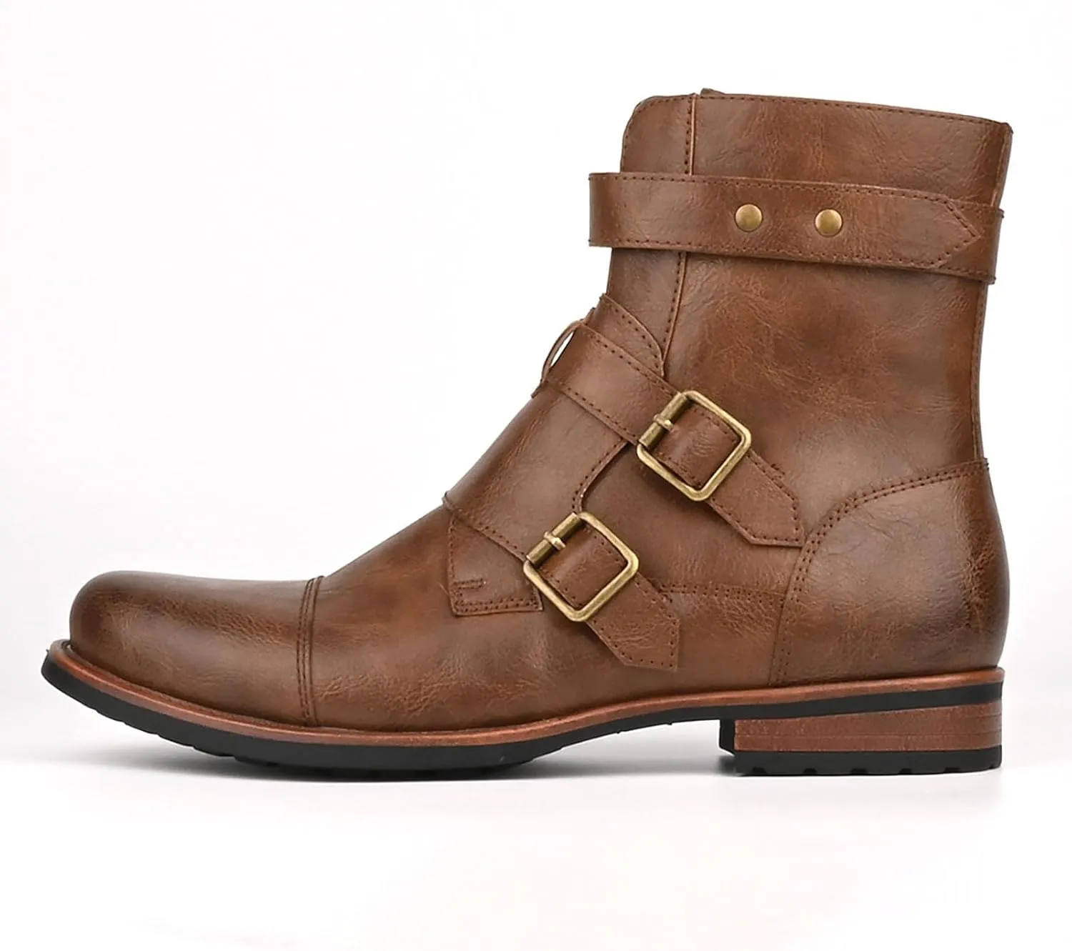 Men's Motorcycle Combat Boots Casual Dress Boots for Men Side Zipper Cap Toe