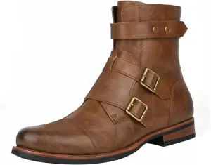 Men's Motorcycle Combat Boots Casual Dress Boots for Men Side Zipper Cap Toe