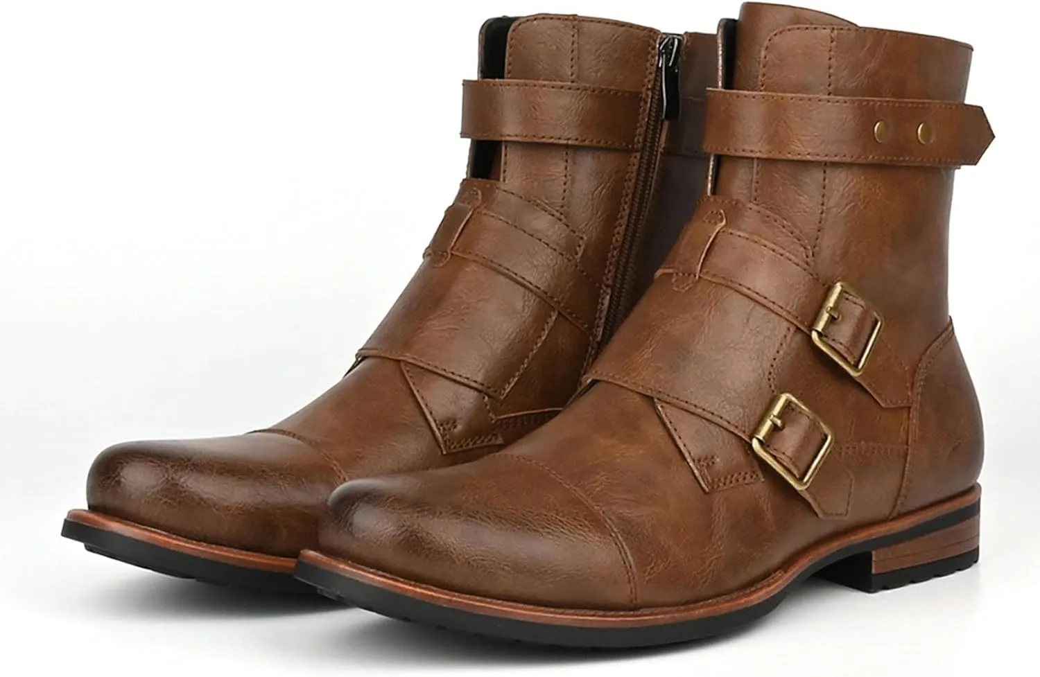 Men's Motorcycle Combat Boots Casual Dress Boots for Men Side Zipper Cap Toe