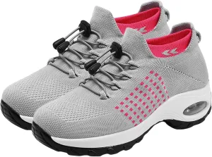 Mens Platform Sneakers Air Cushion for Day Walking, Orthopedic Stretch Breathable, Thick Rocker Bottom for Men Women