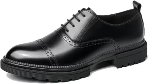 Men's Platform Wingtip Brogue Dress Shoes Black Vintage Leather Oxford Shoe Casual Work Business Office Footwear Sneakers