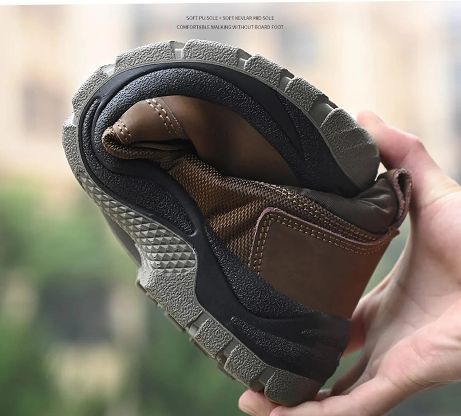 Mens Steel Toe Work Boots Waterproof Safety Shoes Genuine Leather Snow Hiking Boots Nonslip Anti-Piece Construction Work Sneakers