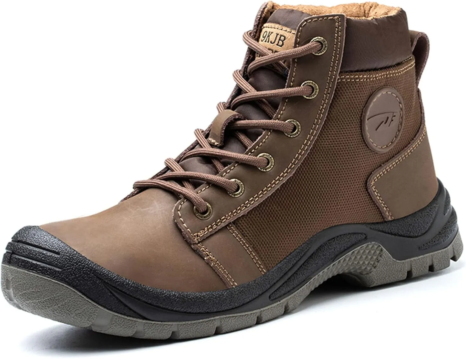Mens Steel Toe Work Boots Waterproof Safety Shoes Genuine Leather Snow Hiking Boots Nonslip Anti-Piece Construction Work Sneakers