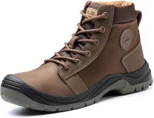 Mens Steel Toe Work Boots Waterproof Safety Shoes Genuine Leather Snow Hiking Boots Nonslip Anti-Piece Construction Work Sneakers