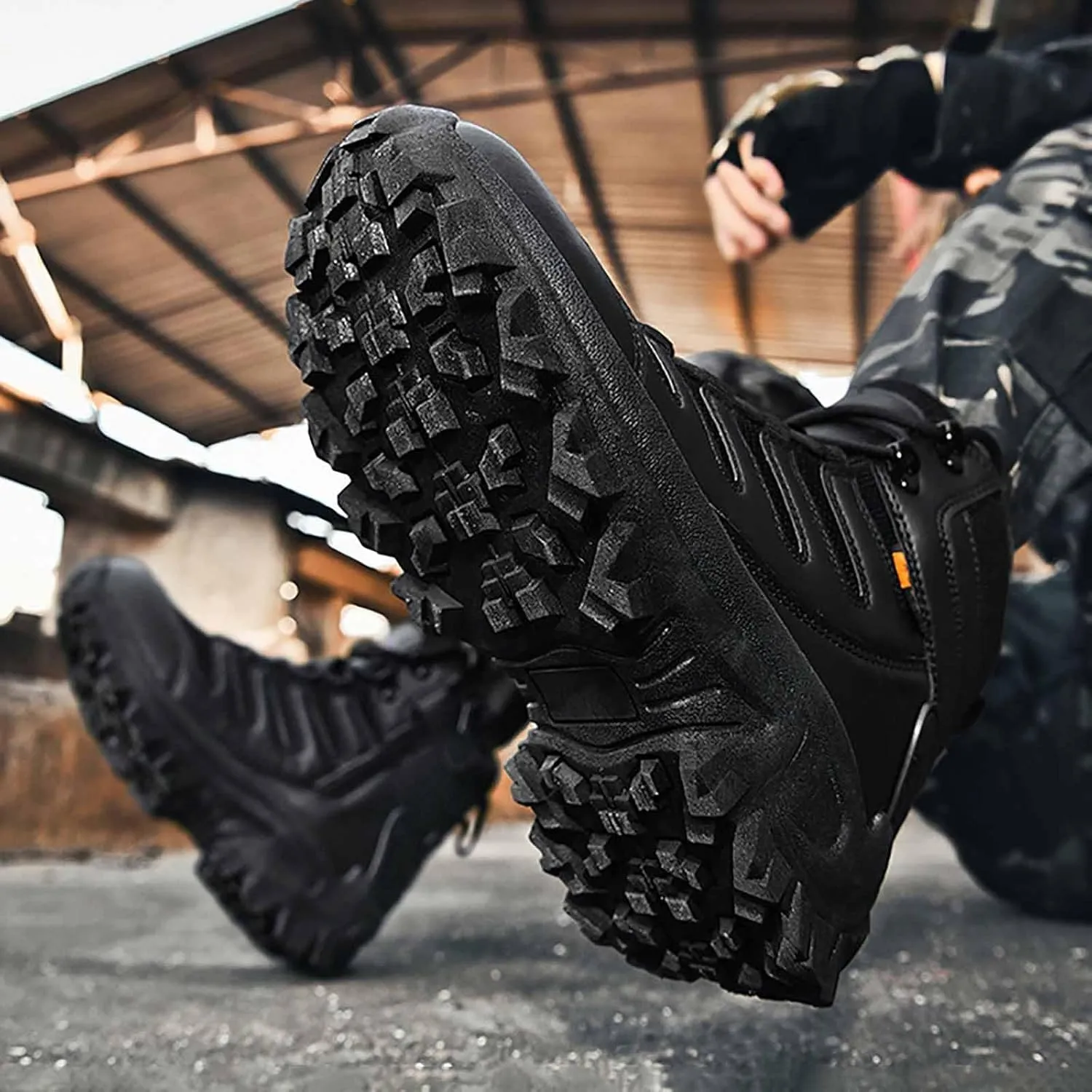 Mens Tactical Boots, Side Zipper Desert Boots Durable Suede Leather Military Work Boots Water Resistant Lightweight Hiking Boots Men's Military Tactical Boot