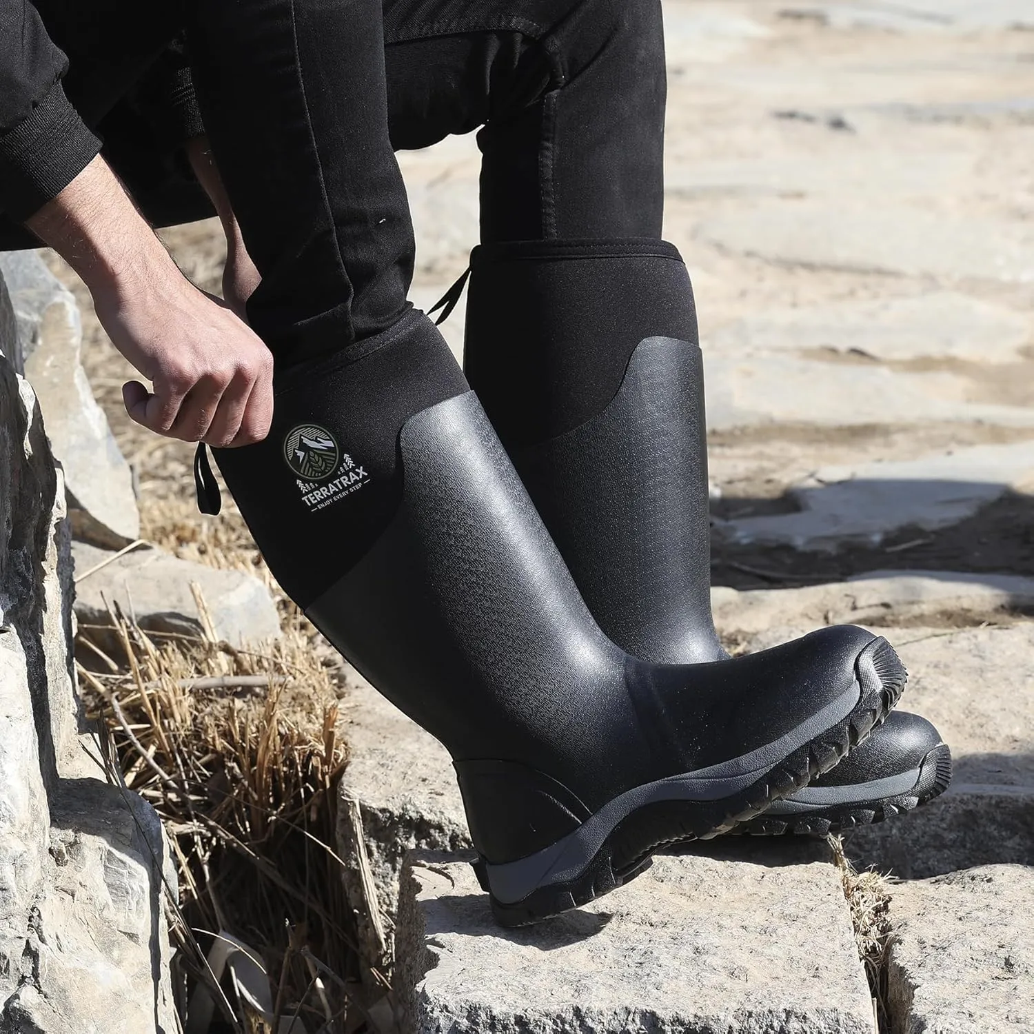 Men's Waterproof Insulated Rubber Hunting Boots  6mm Neoprene Rain Boots for Outdoor Work, Fishing, Farming & Gardening