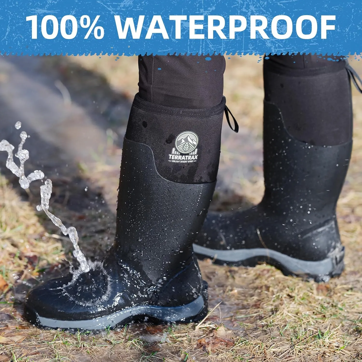 Men's Waterproof Insulated Rubber Hunting Boots  6mm Neoprene Rain Boots for Outdoor Work, Fishing, Farming & Gardening
