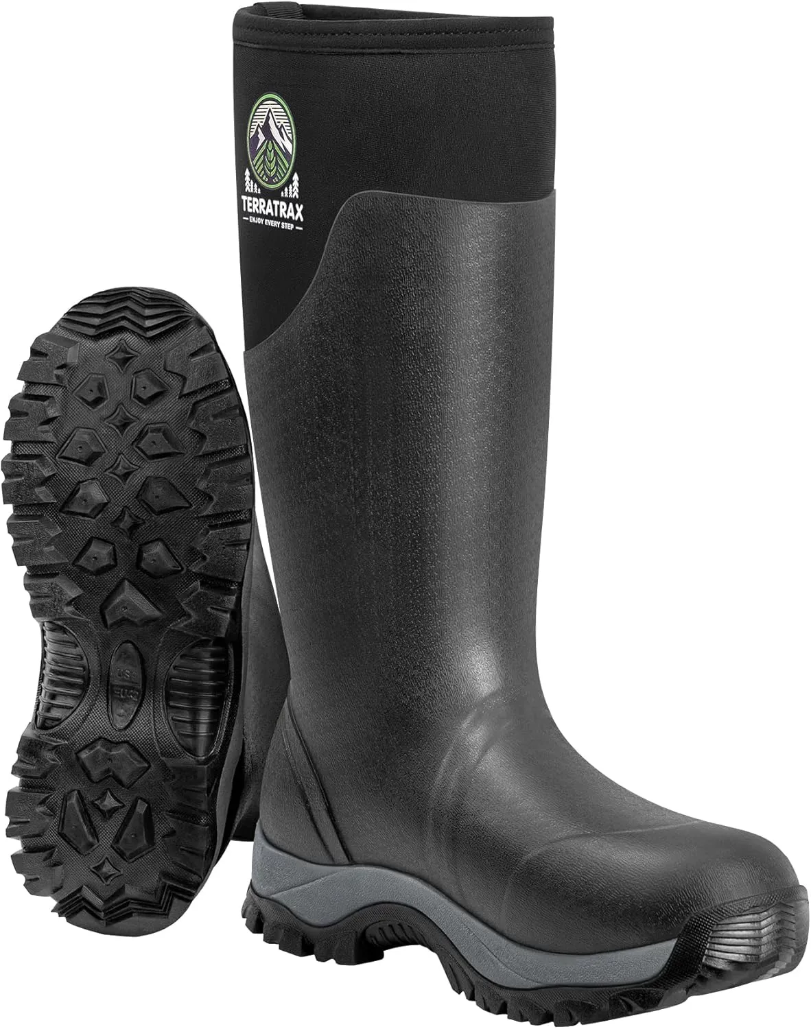 Men's Waterproof Insulated Rubber Hunting Boots  6mm Neoprene Rain Boots for Outdoor Work, Fishing, Farming & Gardening