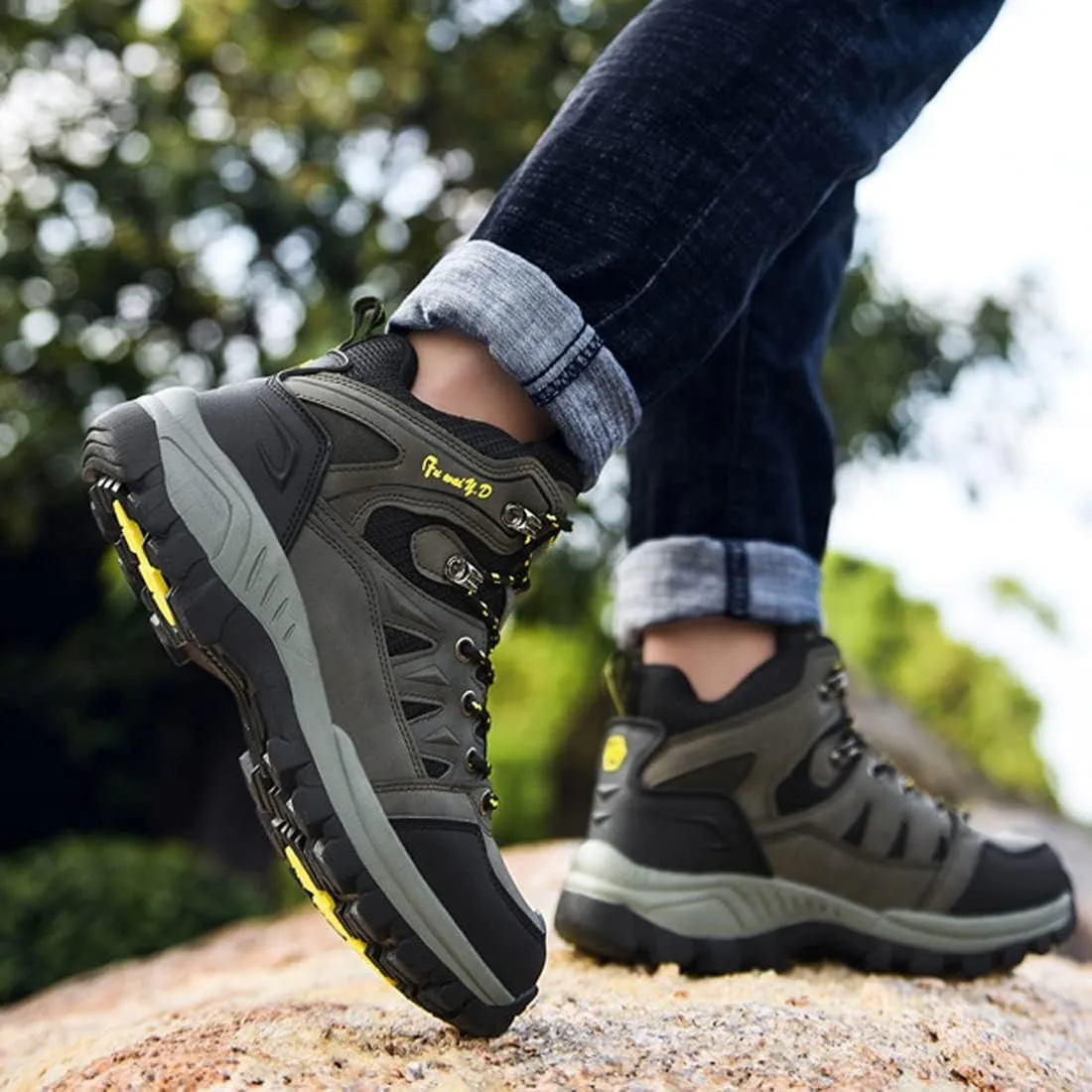 Mens Waterproof Walking Shoes Quick Drying Hiking Footwear Outdoor Shoes Rubber Sole Camping Hiking