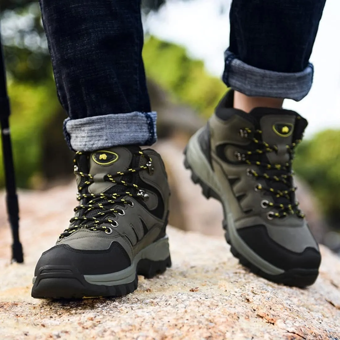 Mens Waterproof Walking Shoes Quick Drying Hiking Footwear Outdoor Shoes Rubber Sole Camping Hiking