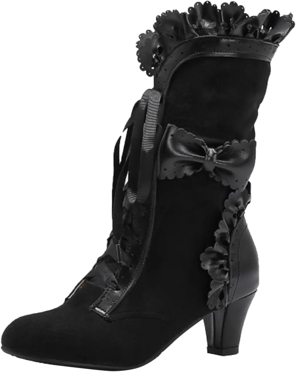 Mid Calf Boots for Women, Vintage Dress Riding Fall Shoes Lace Up Victorian Boots With Bow Witch Mid Calf Up Combat Boots