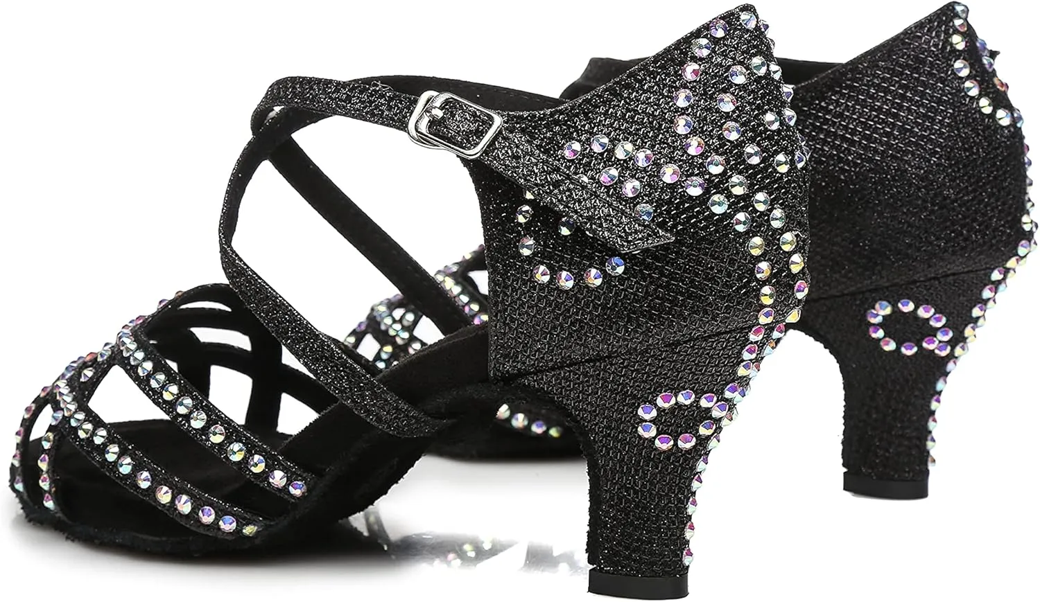 Minishion Latin Salsa Dance Shoes for Women Rhinestones Pattern Wedding Evening Sandals