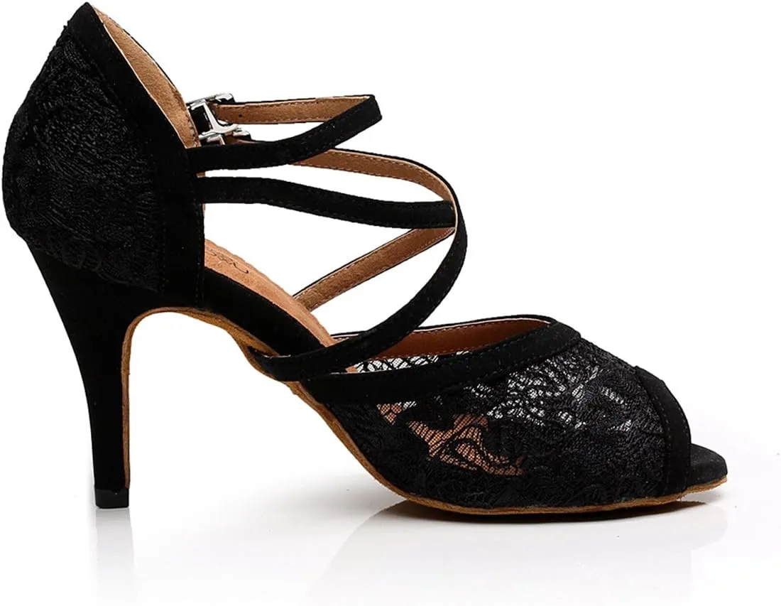Minishion TQJ3005 Women's Floral Lace Tango Latin Ballroom Dance Shoes Evening Wedding Sandals