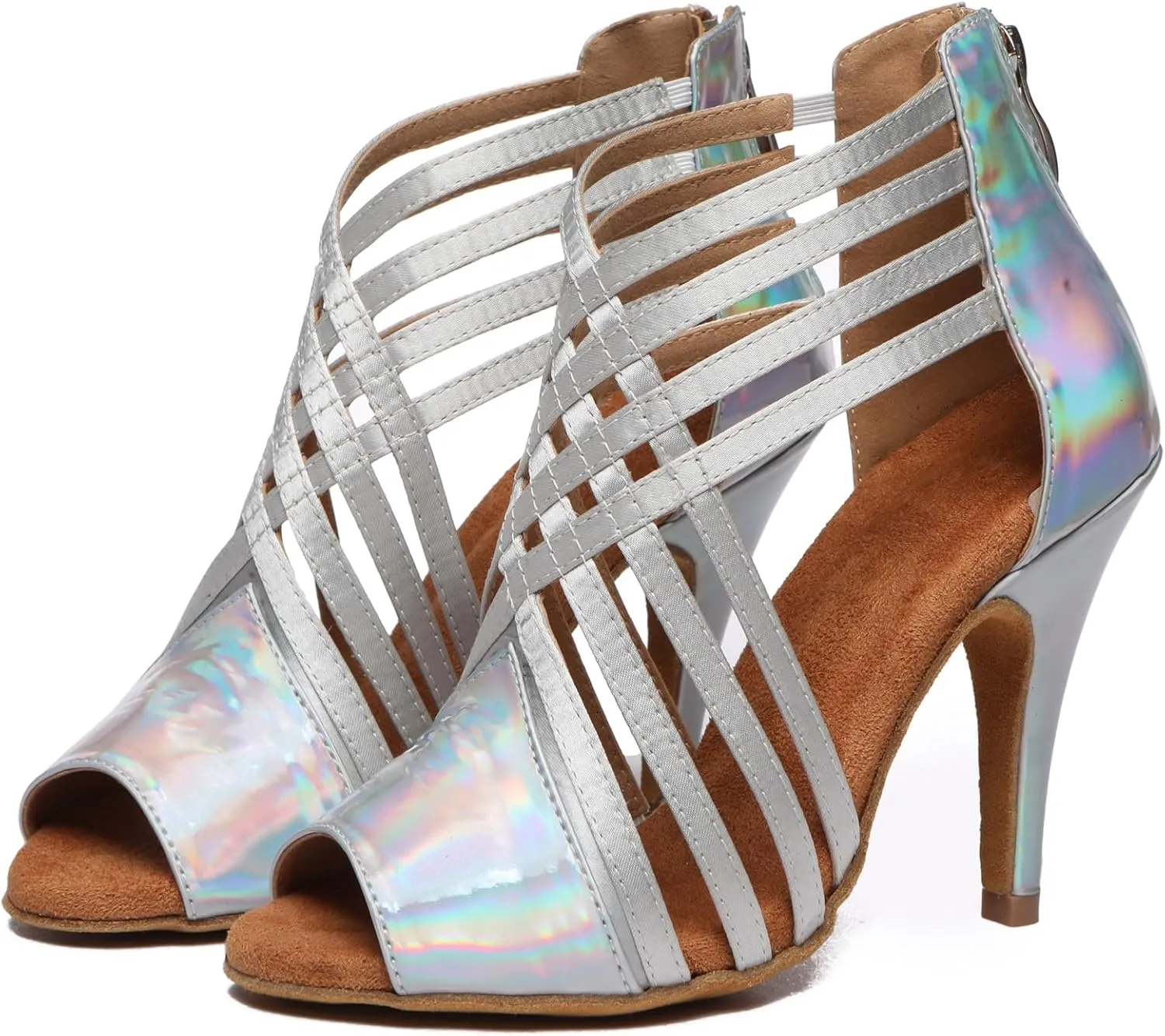 Minishion Women Ballroom Dancing Shoes Peep Toe Evening Party Ankle Sandal Booties
