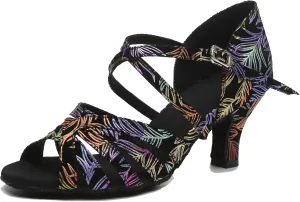 Minishion Women's Heel Dance Shoes Floral Ankle Strap Evening Sandals L512