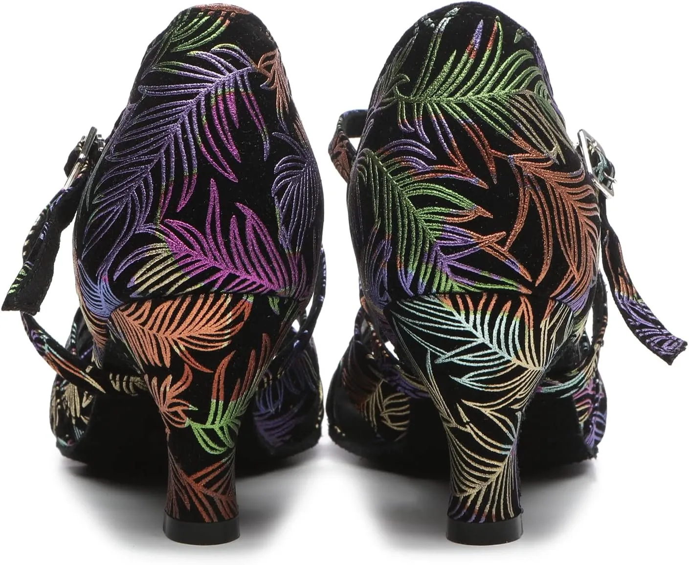 Minishion Women's Heel Dance Shoes Floral Ankle Strap Evening Sandals L512