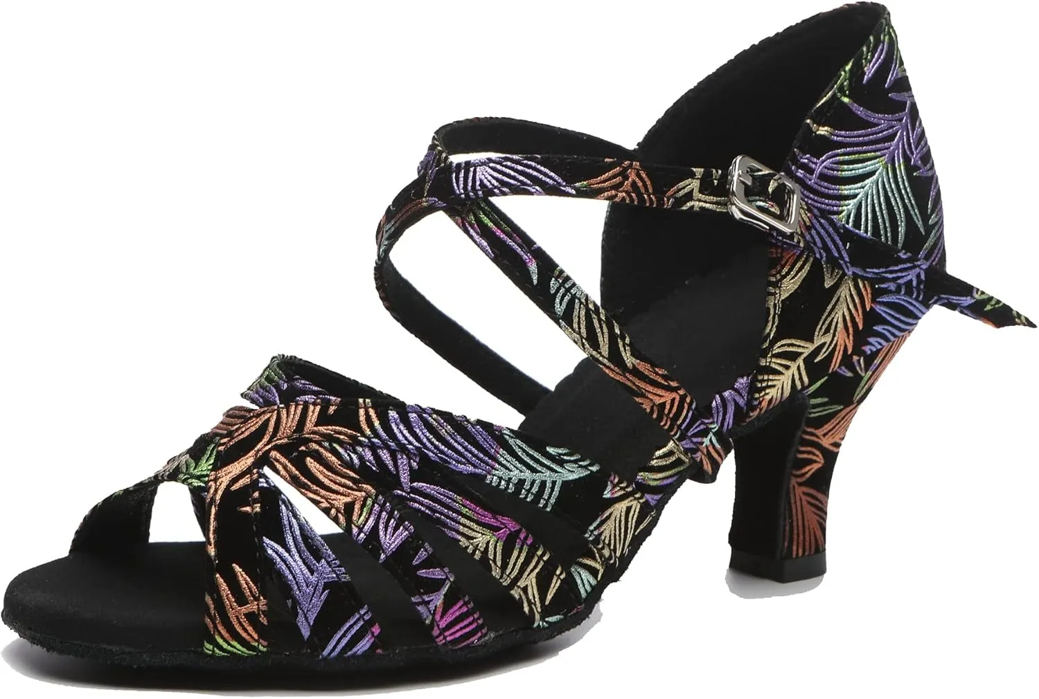 Minishion Women's Heel Dance Shoes Floral Ankle Strap Evening Sandals L512