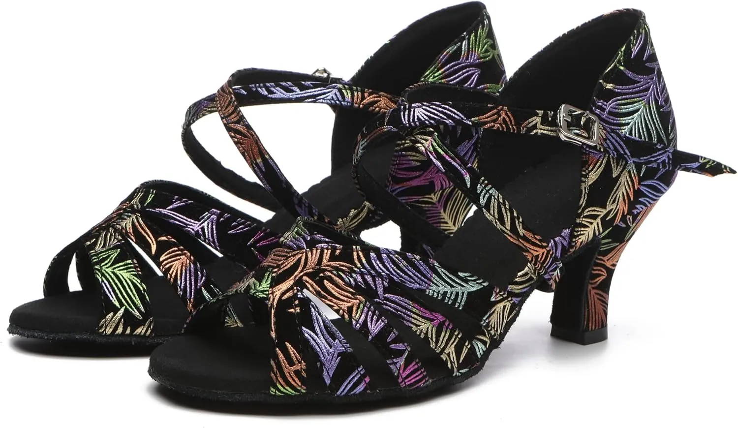 Minishion Women's Heel Dance Shoes Floral Ankle Strap Evening Sandals L512