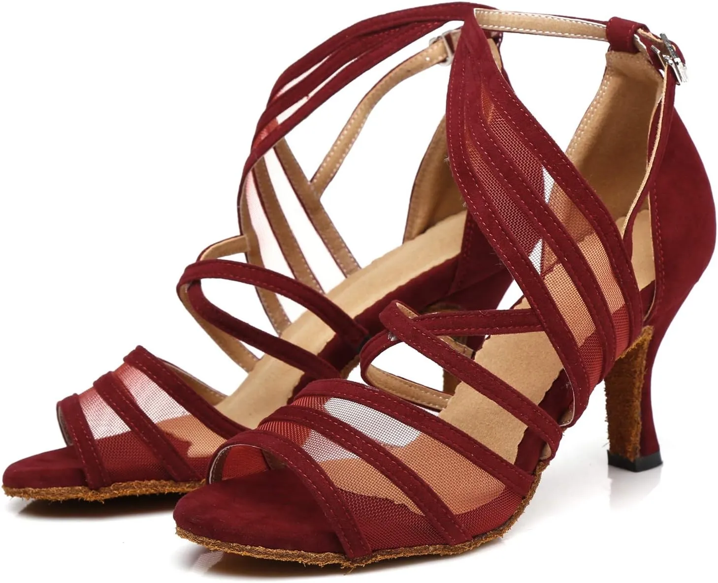 Minishion Women's Latin Salsa Ankle Wrap Ballroom Dance Shoes Evening Sandals QJ7036