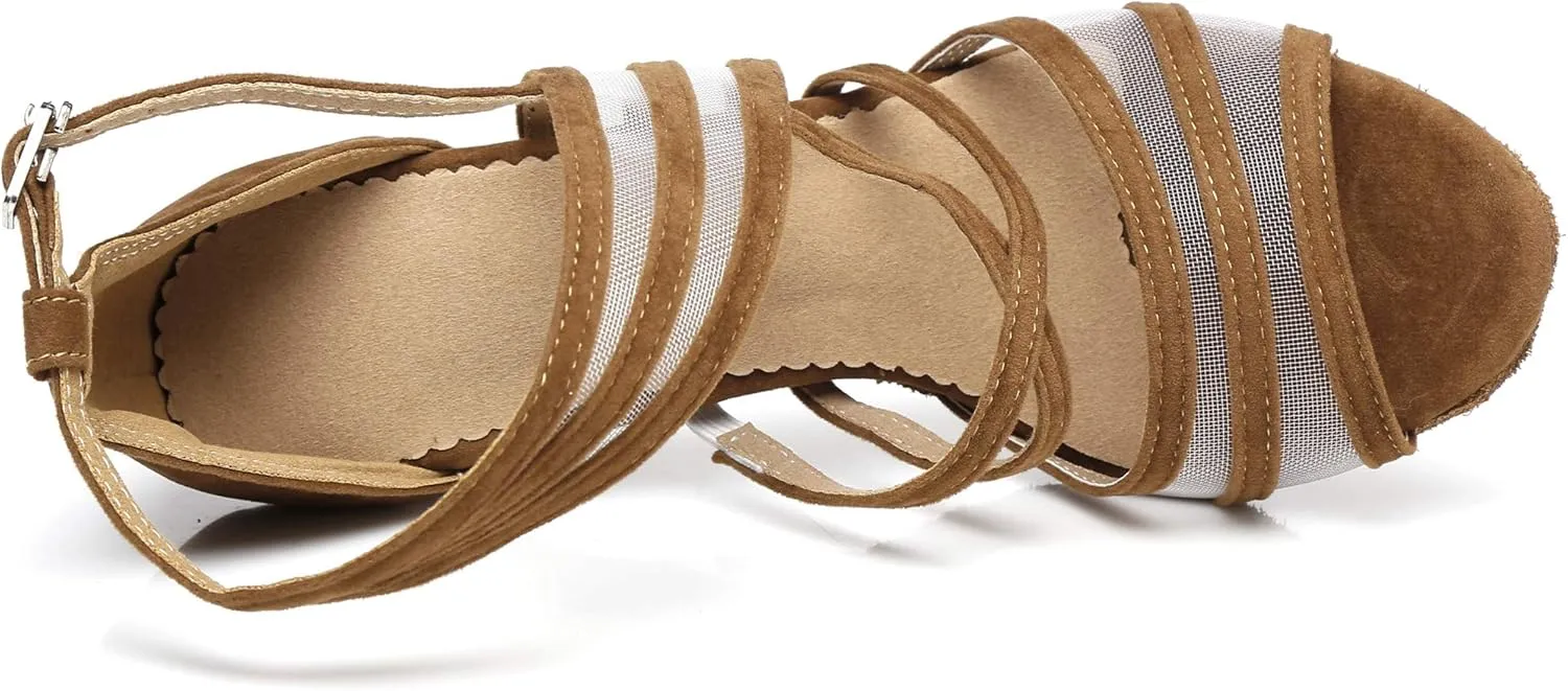 Minishion Women's Latin Salsa Ankle Wrap Ballroom Dance Shoes Evening Sandals QJ7036
