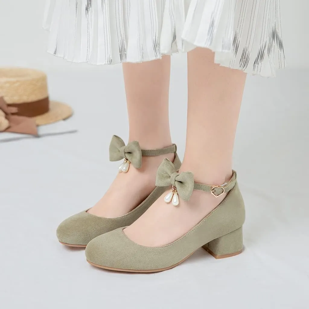 MIOKE Women's Chunky Mid Heel Dress Pumps Square Toe Buckle Suede Slip-On Comfort Casual Office Work Shoes