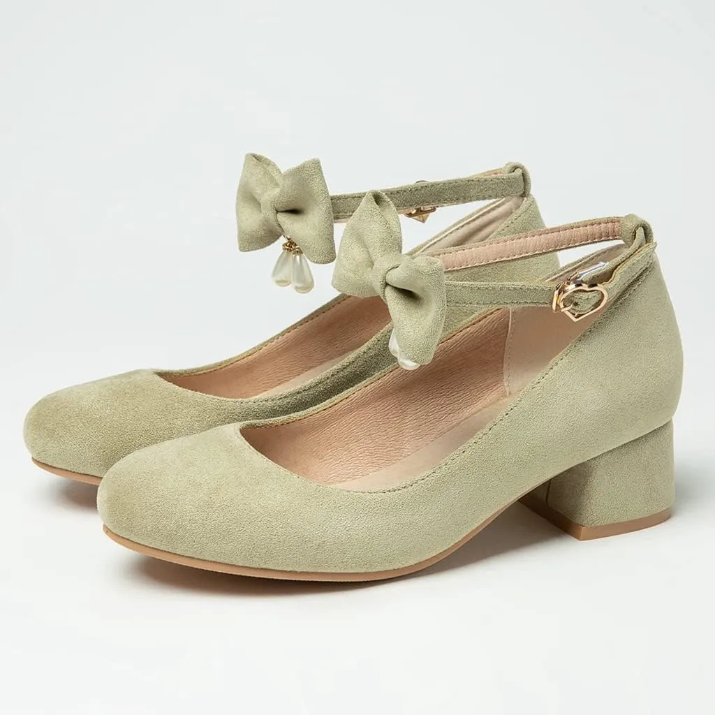 MIOKE Women's Chunky Mid Heel Dress Pumps Square Toe Buckle Suede Slip-On Comfort Casual Office Work Shoes