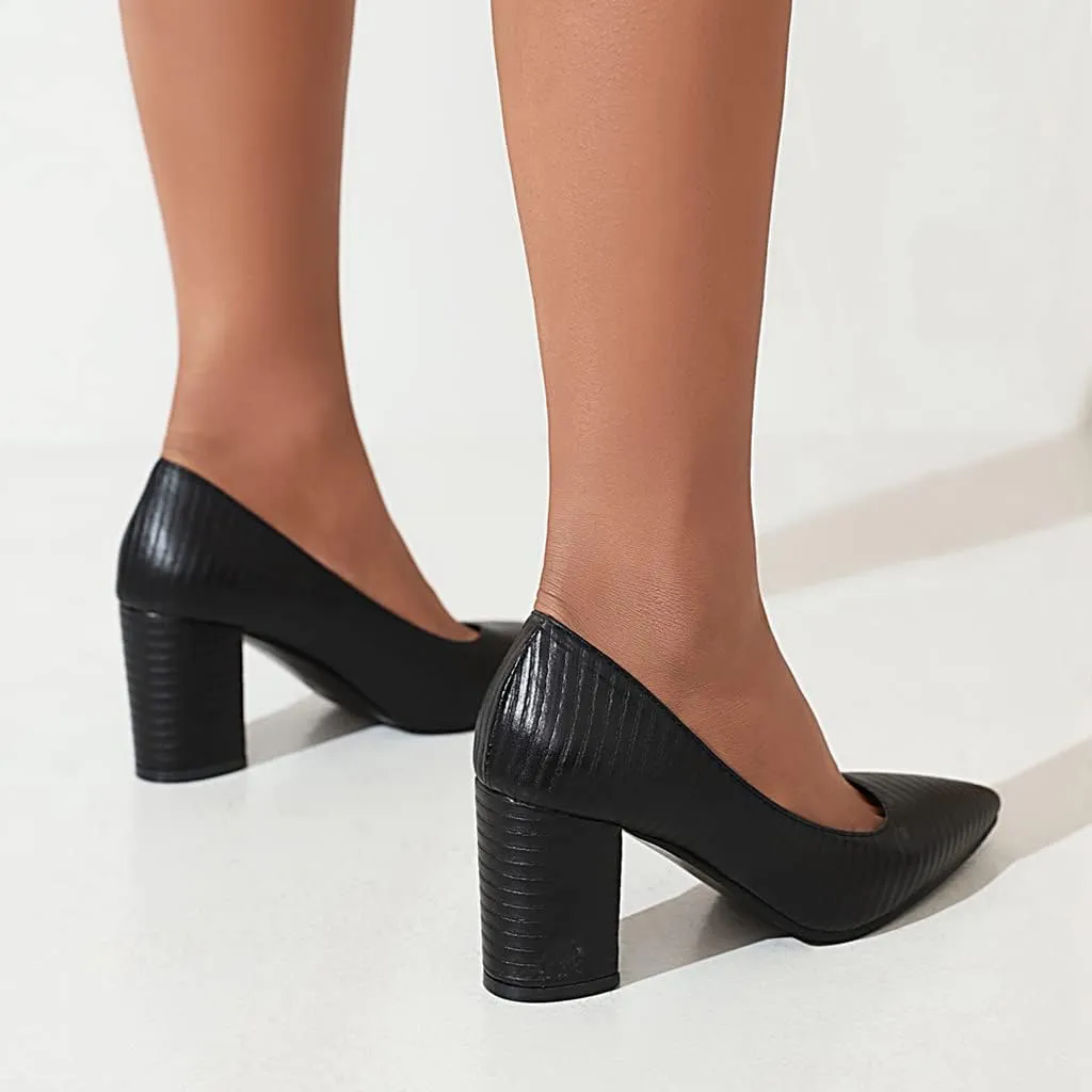 MIOKE Women's Pointed Toe Chunky Mid Heel Pumps Casual Suede Buckle Strap Mary Jane Office Dress Shoes