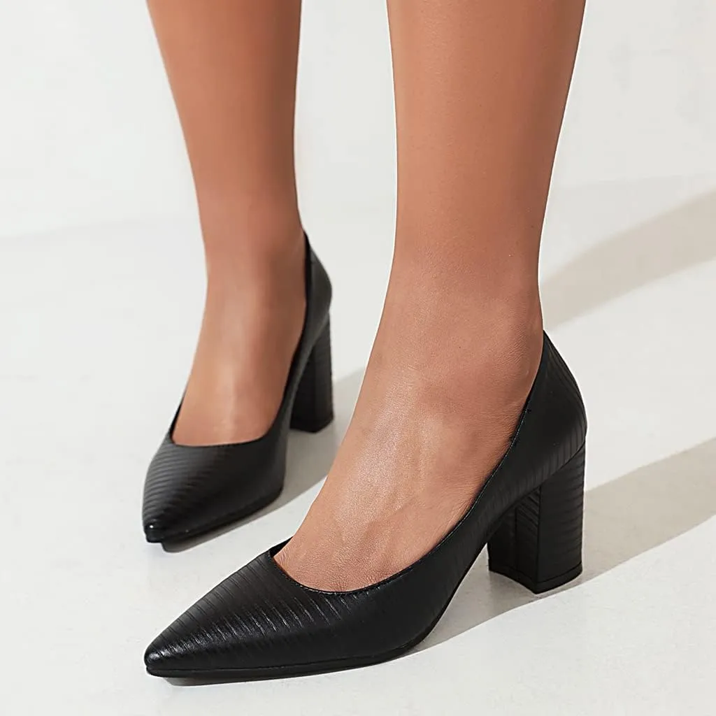 MIOKE Women's Pointed Toe Chunky Mid Heel Pumps Casual Suede Buckle Strap Mary Jane Office Dress Shoes