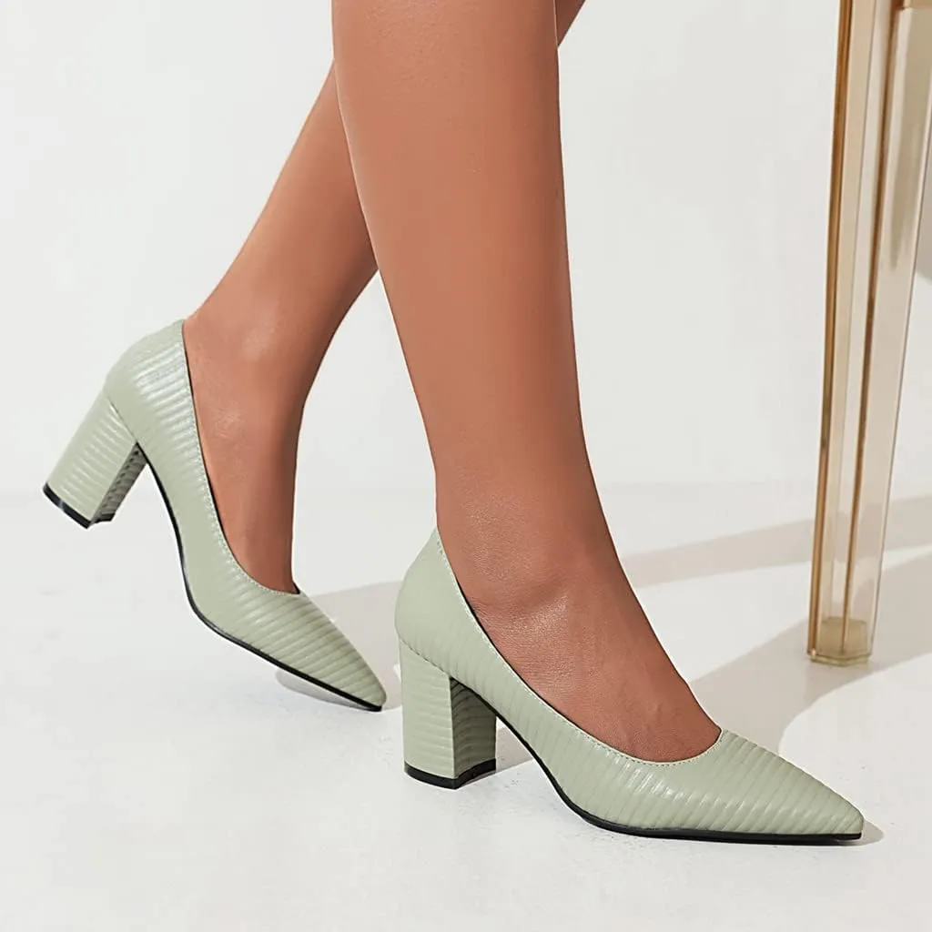 MIOKE Women's Pointed Toe Chunky Mid Heel Pumps Casual Suede Buckle Strap Mary Jane Office Dress Shoes