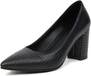 MIOKE Women's Pointed Toe Chunky Mid Heel Pumps Casual Suede Buckle Strap Mary Jane Office Dress Shoes