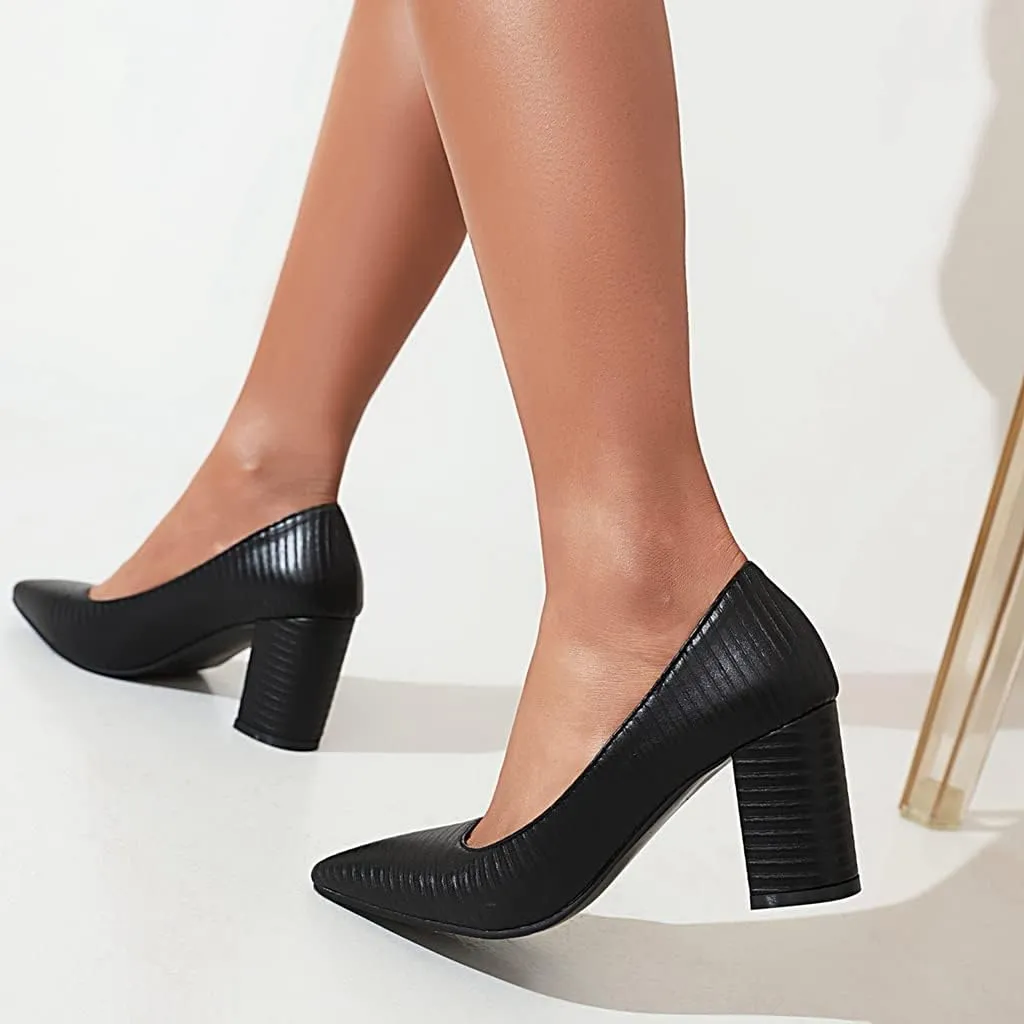 MIOKE Women's Pointed Toe Chunky Mid Heel Pumps Casual Suede Buckle Strap Mary Jane Office Dress Shoes